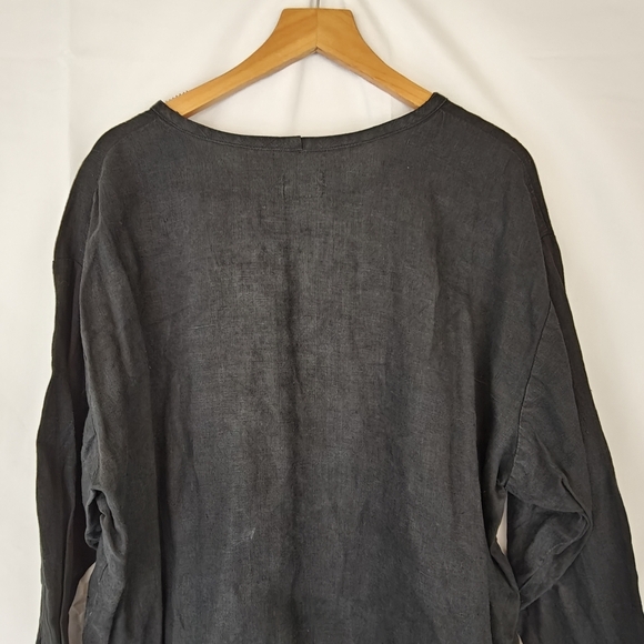 FLAX By Angelheart Vintage Linen Black Long Sleeve T-Shirt Size Large Women's - Picture 12 of 12